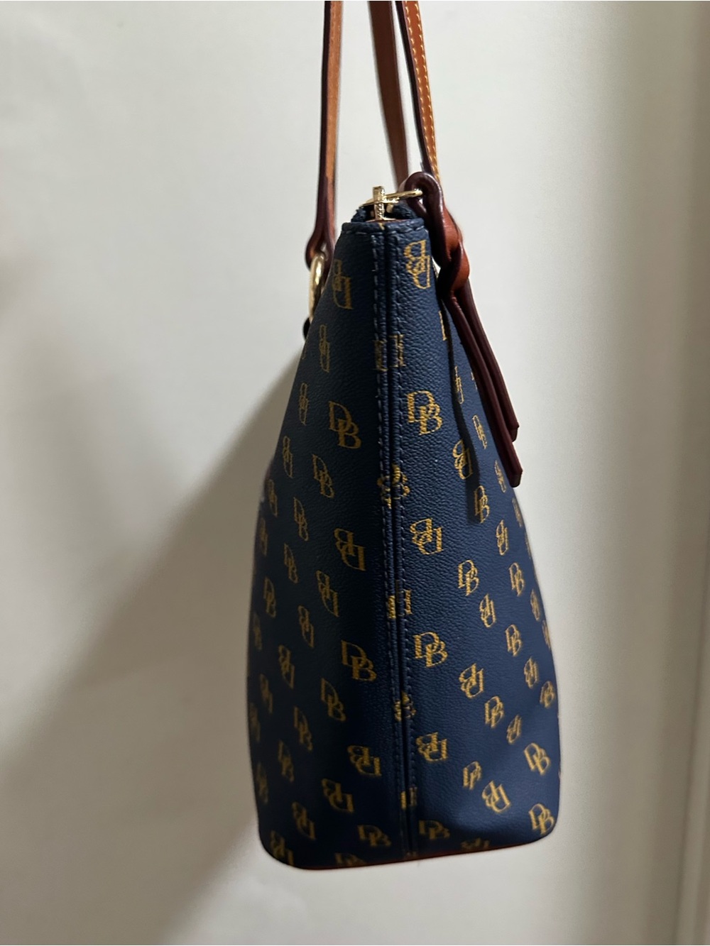 Dooney & Bourke Navy and Brown Signature Tote - Picture 3 of 16